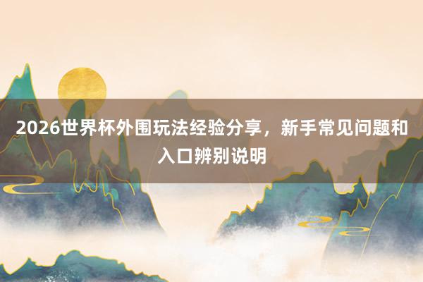 2026世界杯外围玩法经验分享，新手常见问题和入口辨别说明